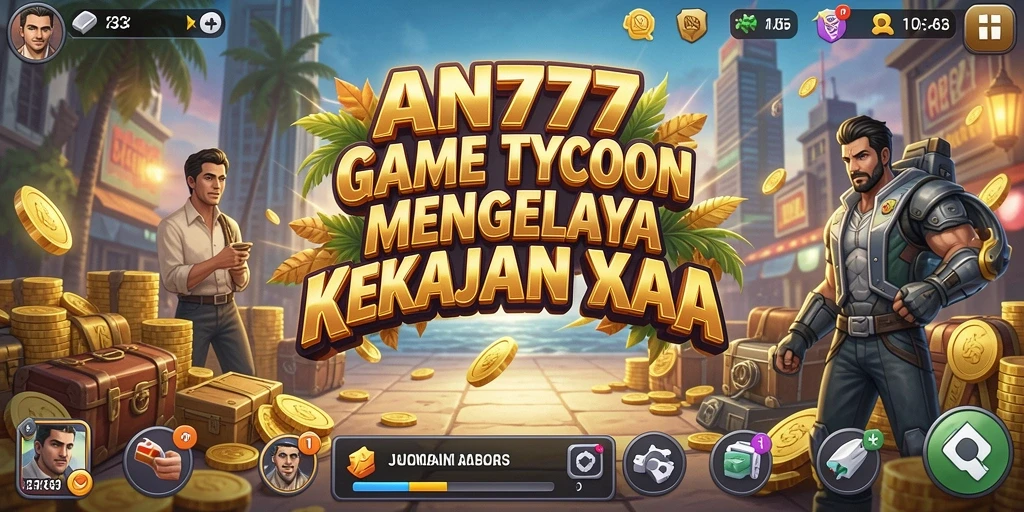 Screenshot utama AN777 menampilkan gameplay seru mengelola bisnis.