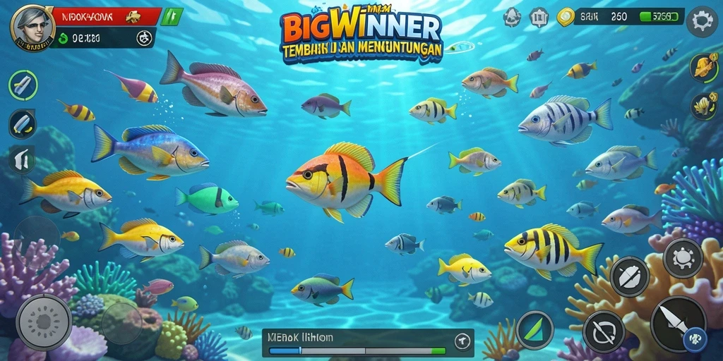 Tampilan gameplay seru dalam BIGWINNER saat menangkap ikan.