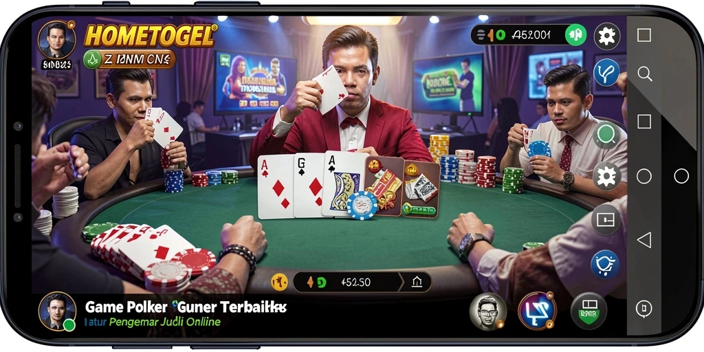 Screenshot gameplay HOMETOGEL menampilkan suasana poker yang mendebarkan.