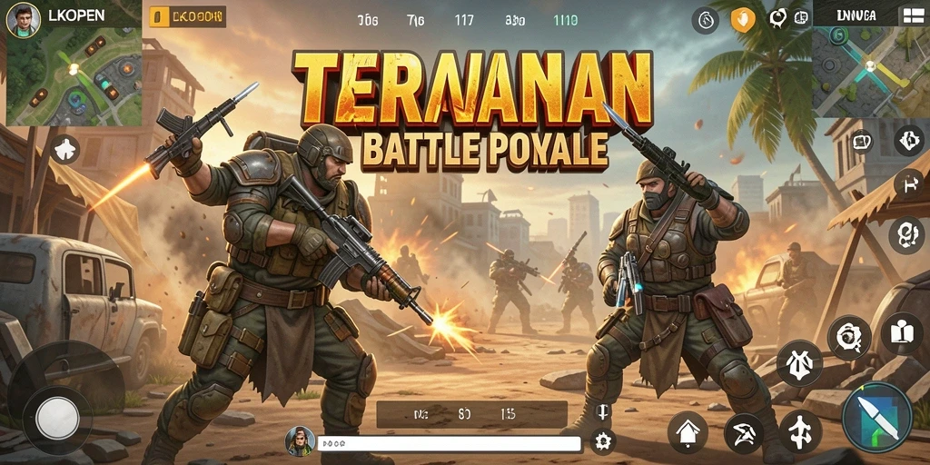 Screenshot LKOPEN menampilkan pertempuran seru di arena Battle Royale.