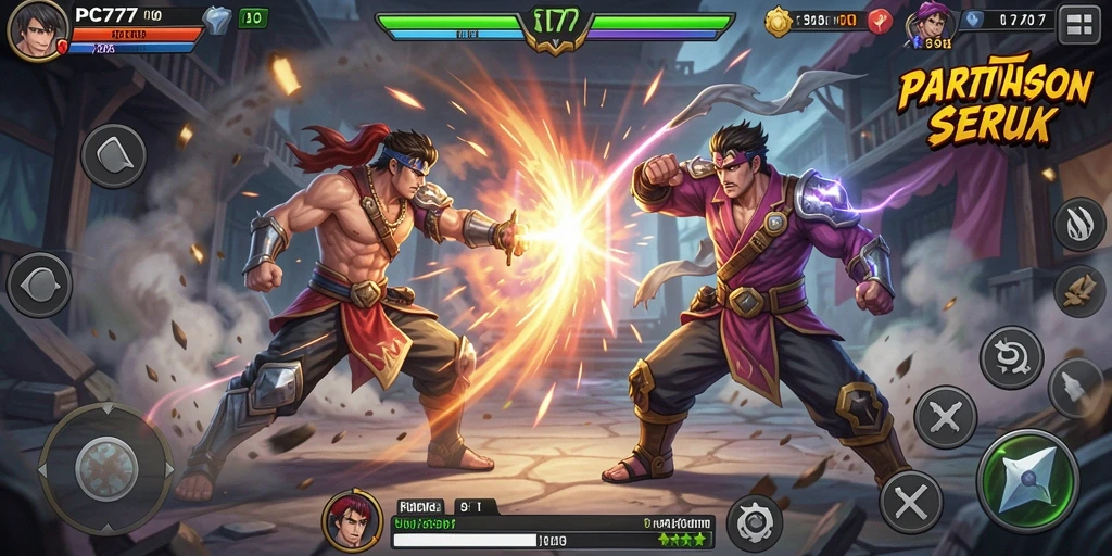 Screenshot PC777 menampilkan aksi pertarungan yang intens dan dinamis.